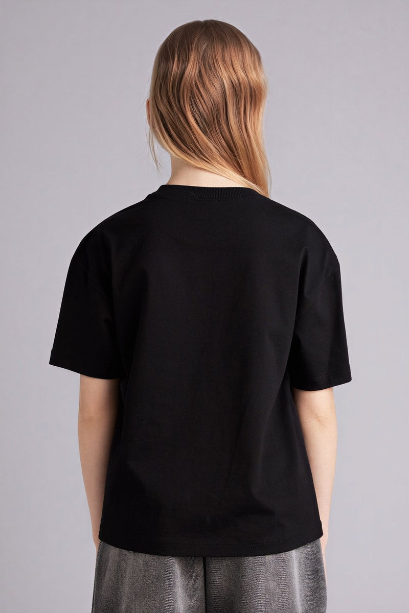 ديفاكتو تيشيرت بناتي نص كم قصة مريحة برقبة مستديرة - Image 5